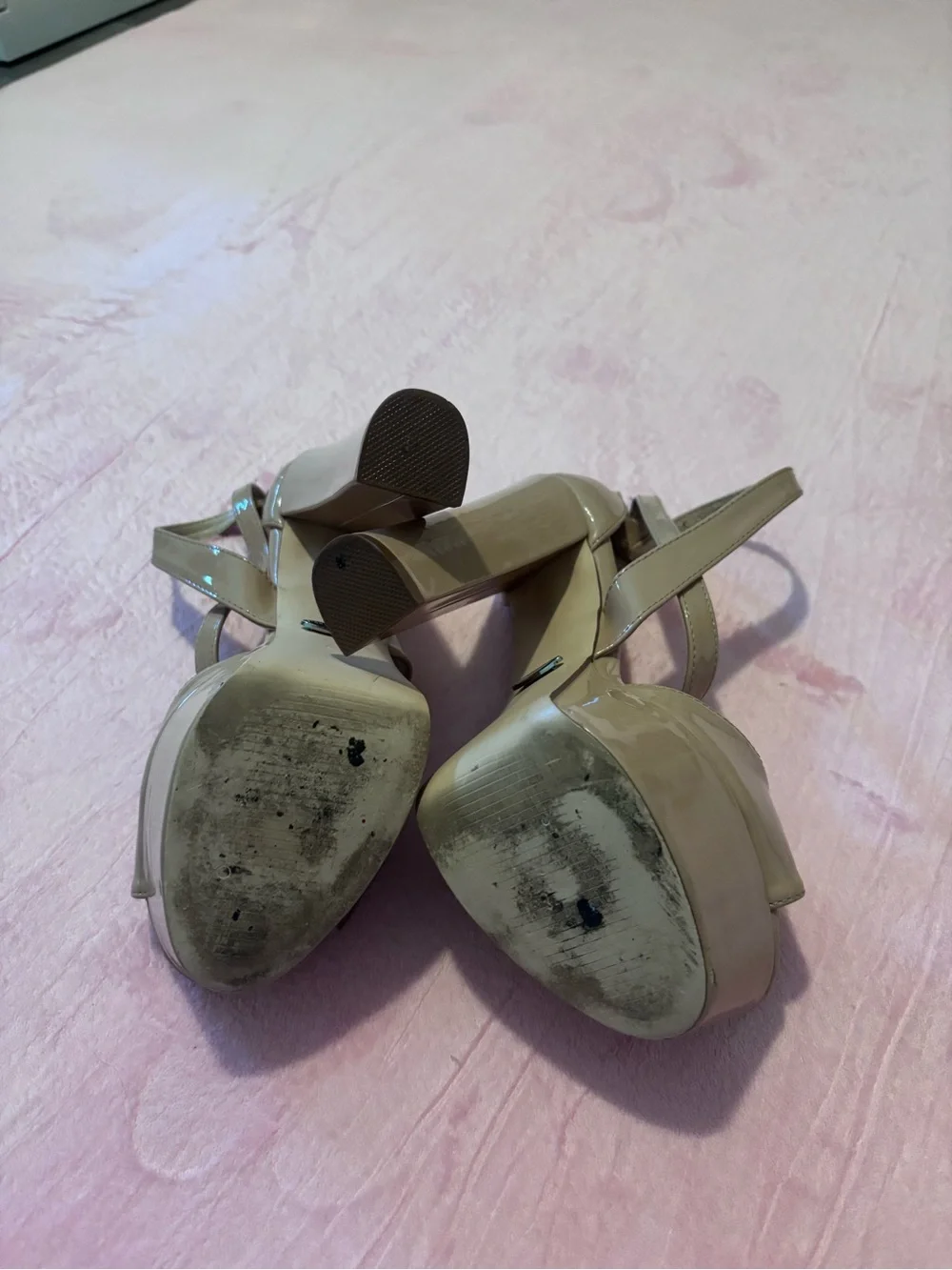 Nude Patent Platform Peep-Toe Ankle-Strap Heels